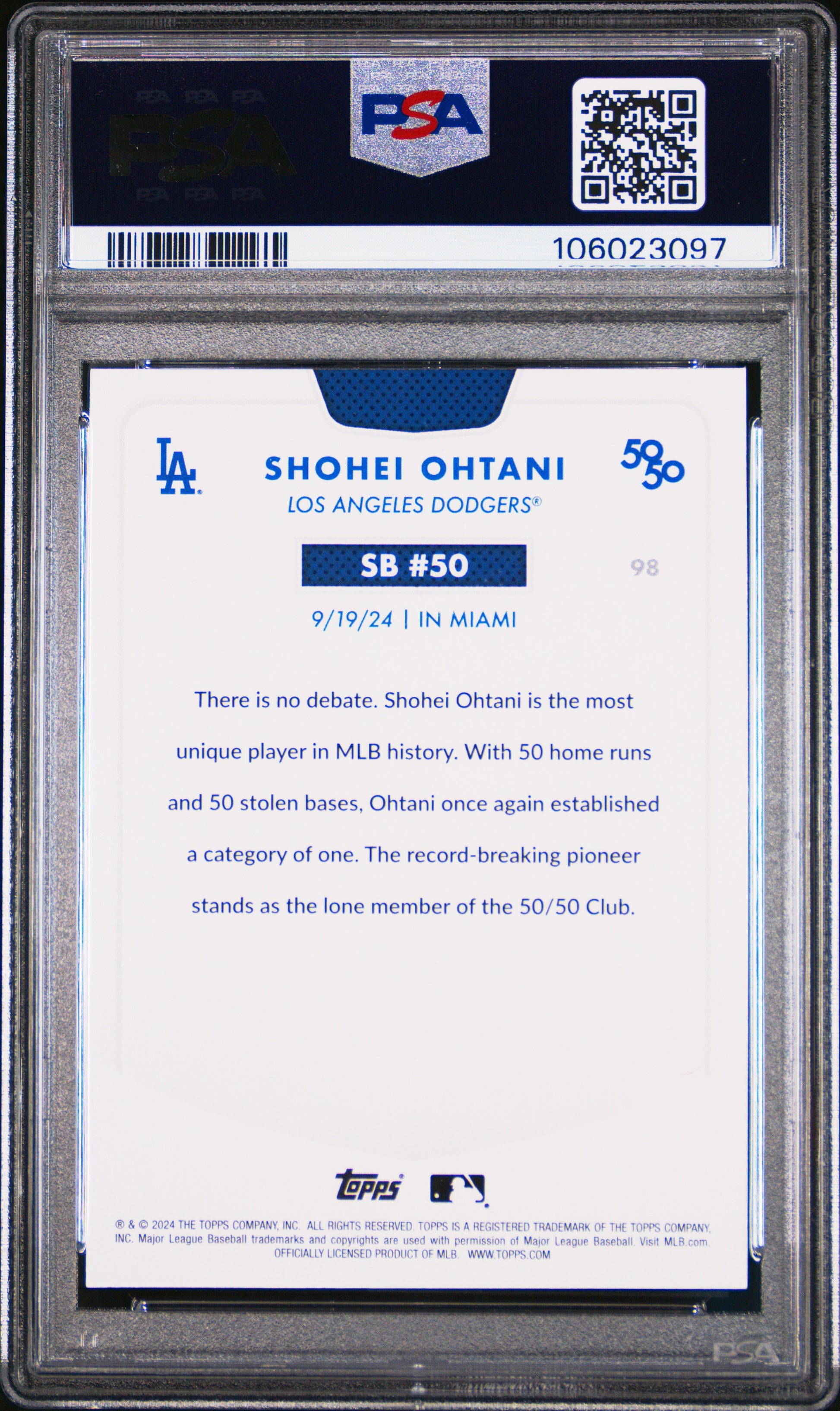 2024 Topps 50/50 Shohei Ohtani #98 Shohei Ohtani PSA 10 106023097