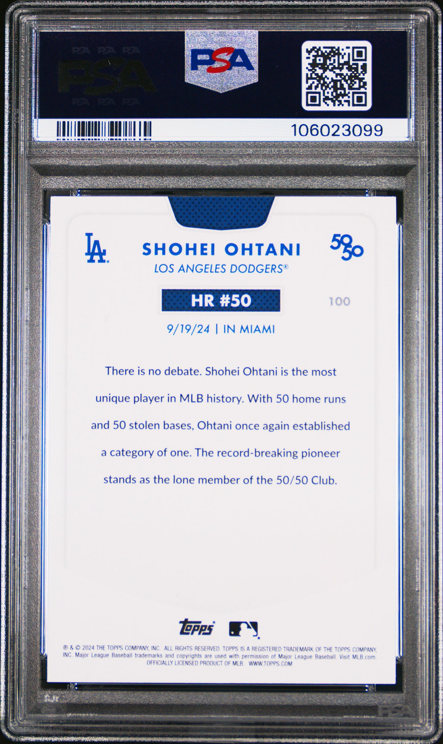 2024 Topps 50/50 Shohei Ohtani #100 Shohei Ohtani PSA 9 106023099