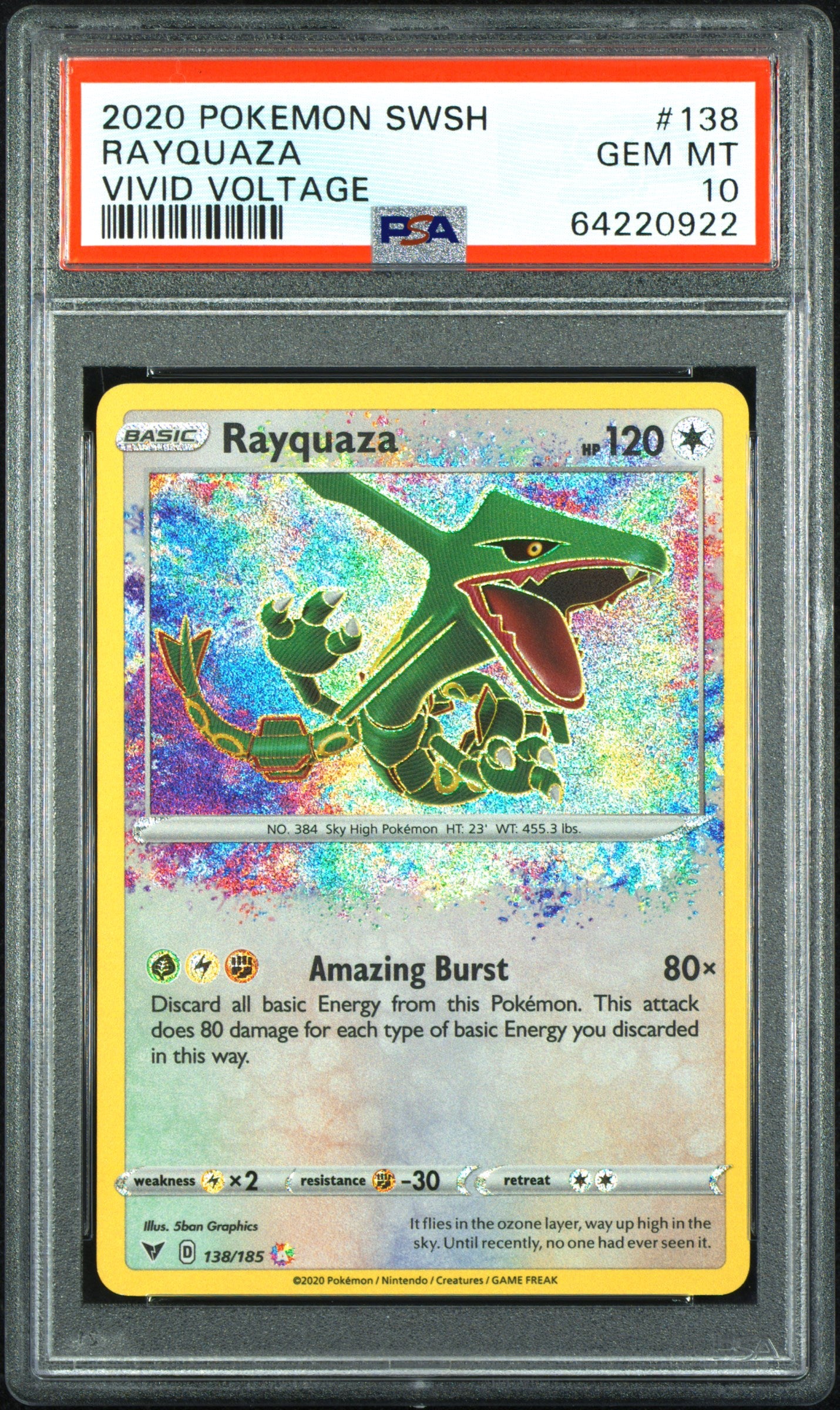 2020 Pokemon Sword & Shield Vivid Voltage Rayquaza #138 PSA 10