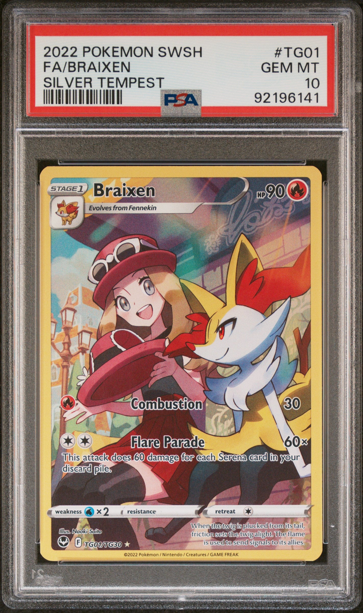 2022 Pokemon Sword & Shield Silver Tempest Fa/Braixen #TG01 PSA 10