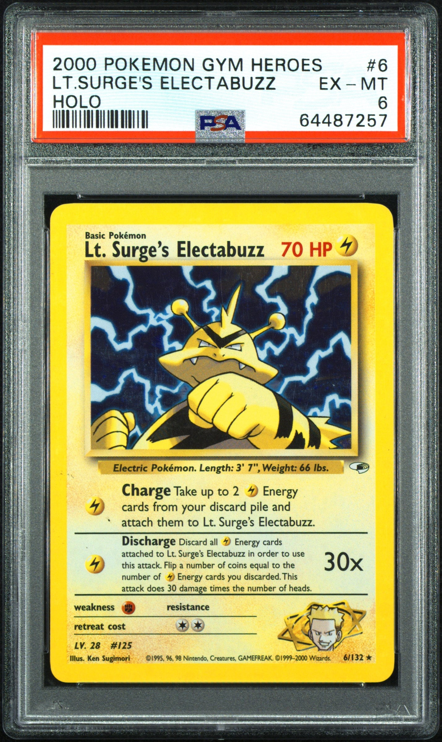 2000 Pokemon Gym Heroes Lt.Surge'S Electabuzz #6 PSA 6