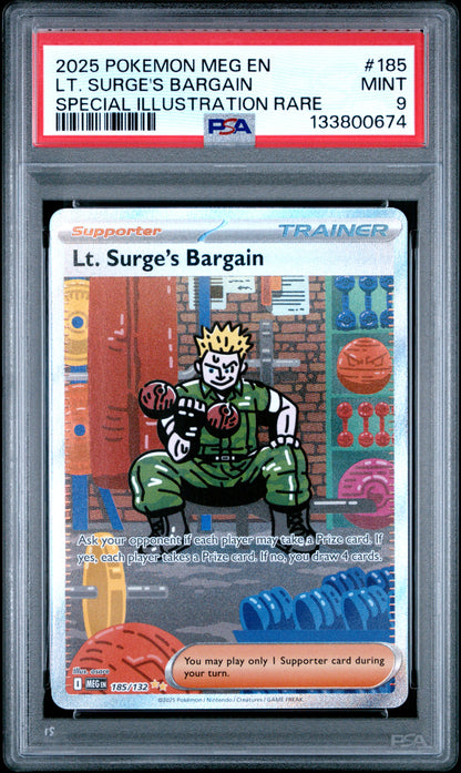 2025 Pokemon Meg En-Mega Evolution Lt. Surge'S Bargain #185 PSA 9