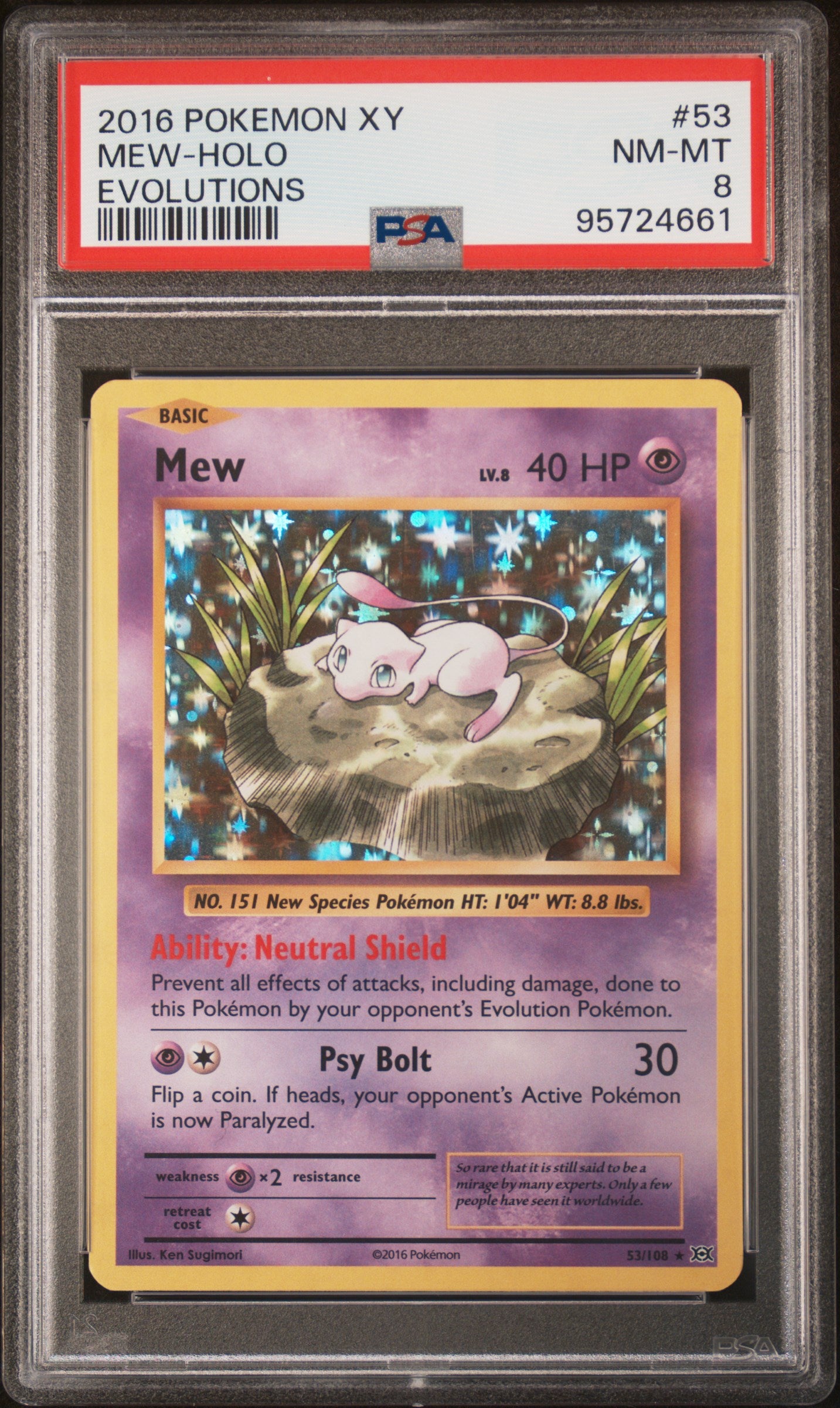 2016 Pokemon Xy Evolutions Mew-Holo #53 PSA 8