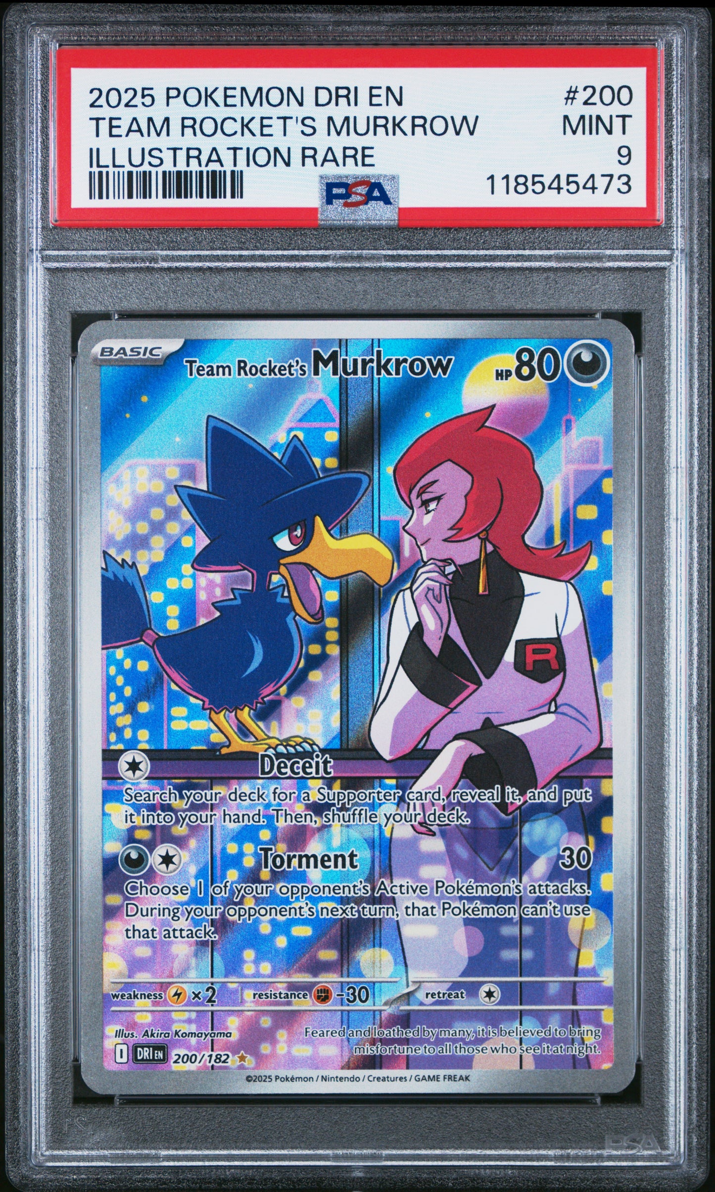 2025 Pokemon Dri En-Destined Rivals Team Rocket'S Murkrow #200 PSA 9