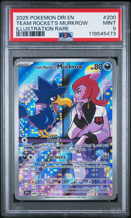 2025 Pokemon Dri En-Destined Rivals Team Rocket'S Murkrow #200 PSA 9