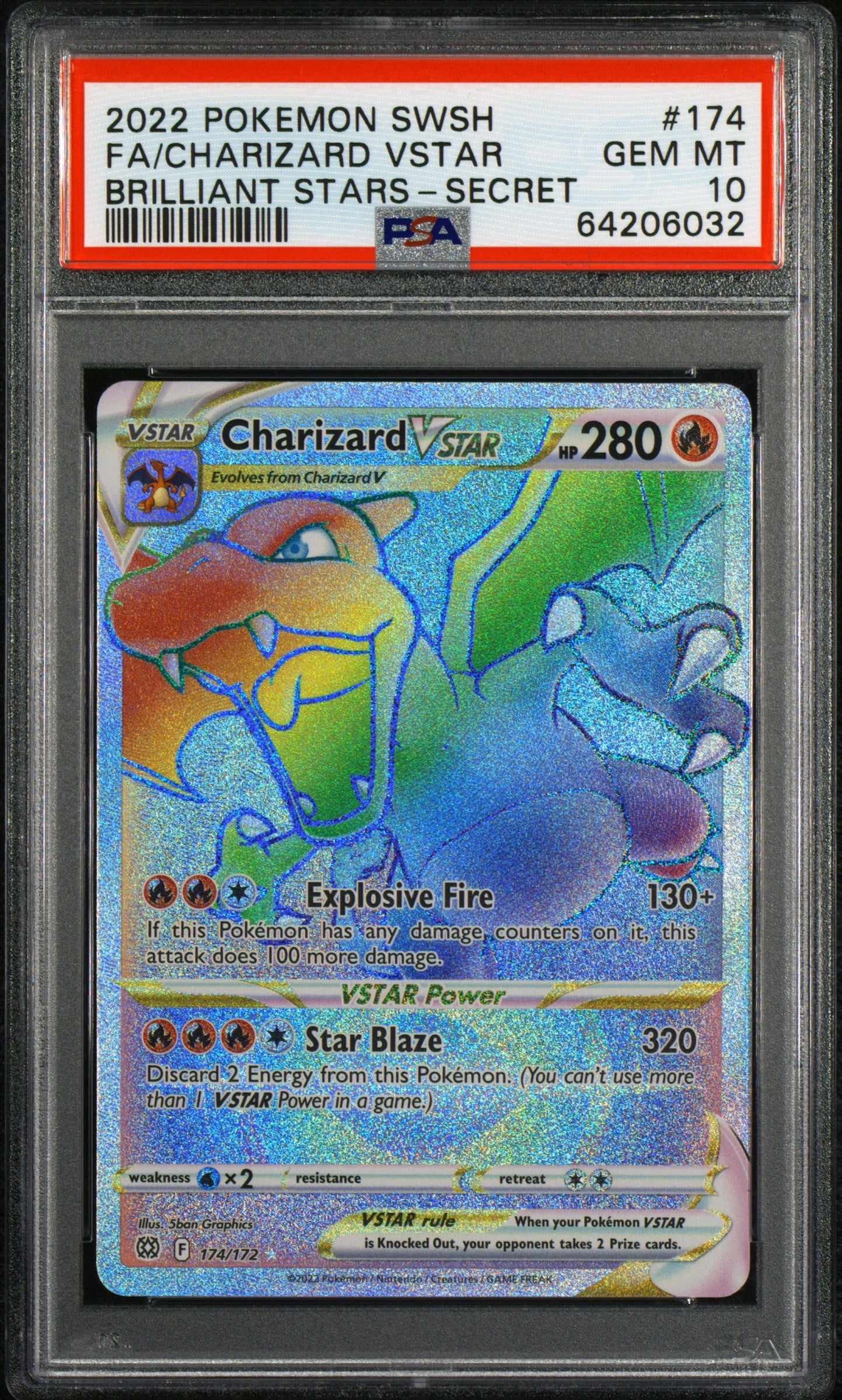 2022 Pokemon Sword & Shield Brilliant Stars Fa/Charizard Vstar #174 PSA 10