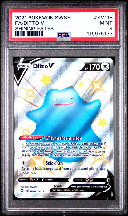 2021 Pokemon Sword & Shield Shining Fates Fa/Ditto V #SV118 PSA 9