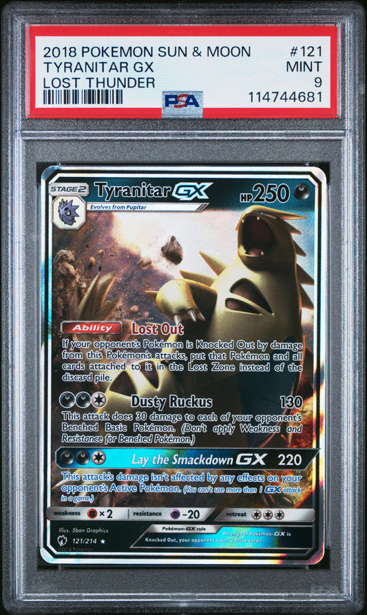 2018 Pokemon Sun & Moon Lost Thunder Tyranitar Gx #121 PSA 9