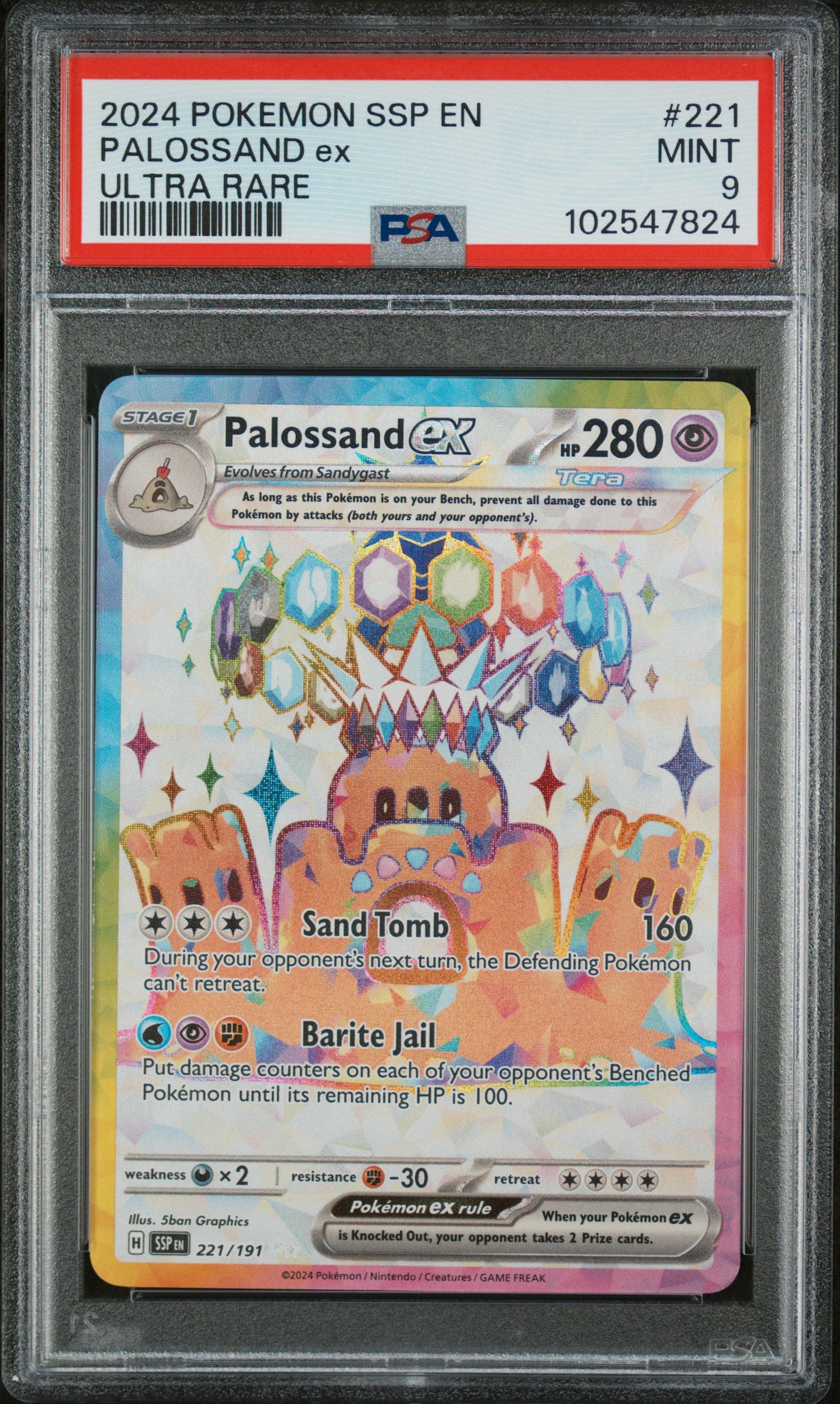 2024 Pokemon Ssp En-Surging Sparks Palossand Ex #221 PSA 9