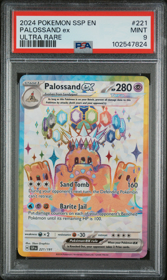 2024 Pokemon Ssp En-Surging Sparks Palossand Ex #221 PSA 9