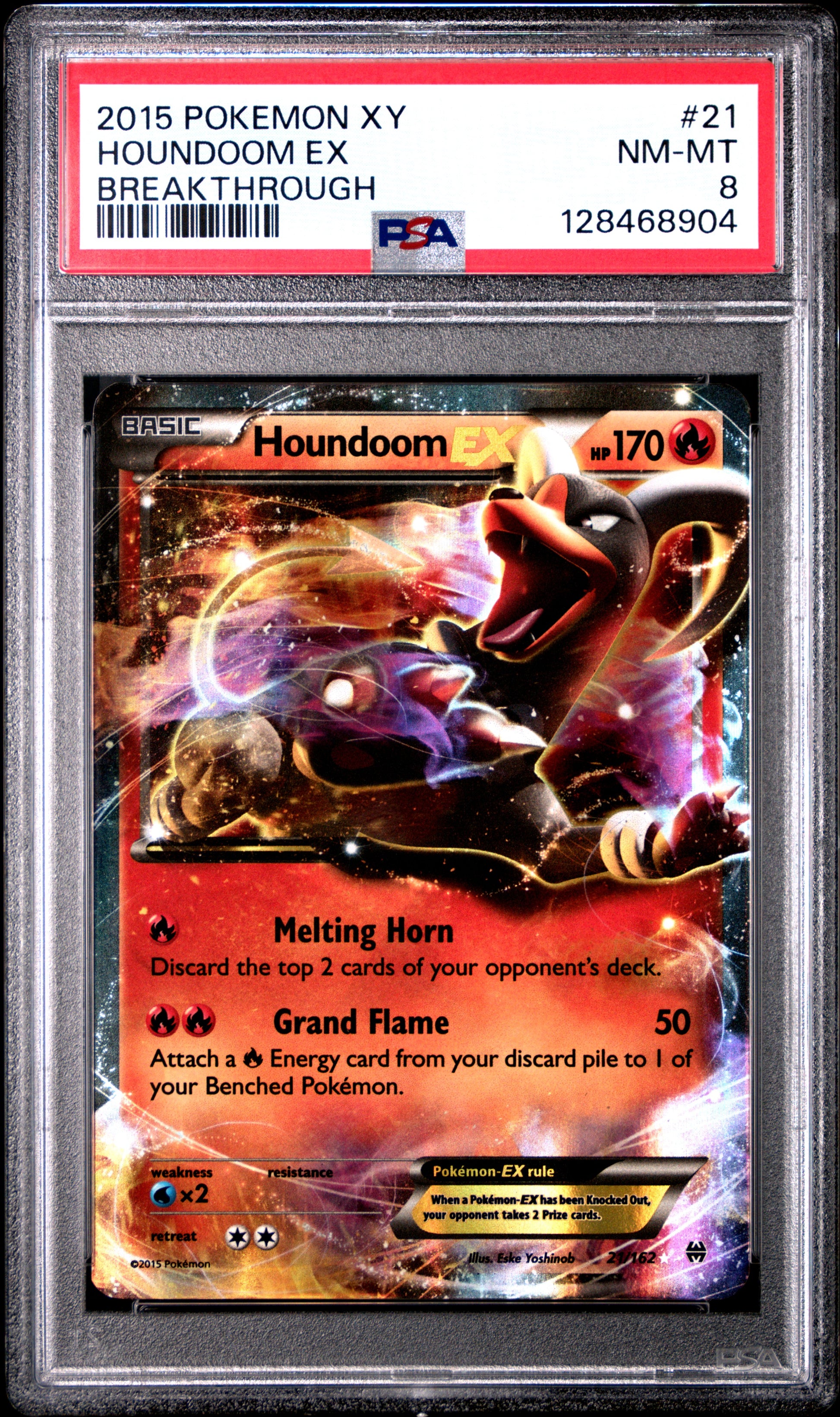 2015 Pokemon Xy Breakthrough Houndoom Ex #21 PSA 8