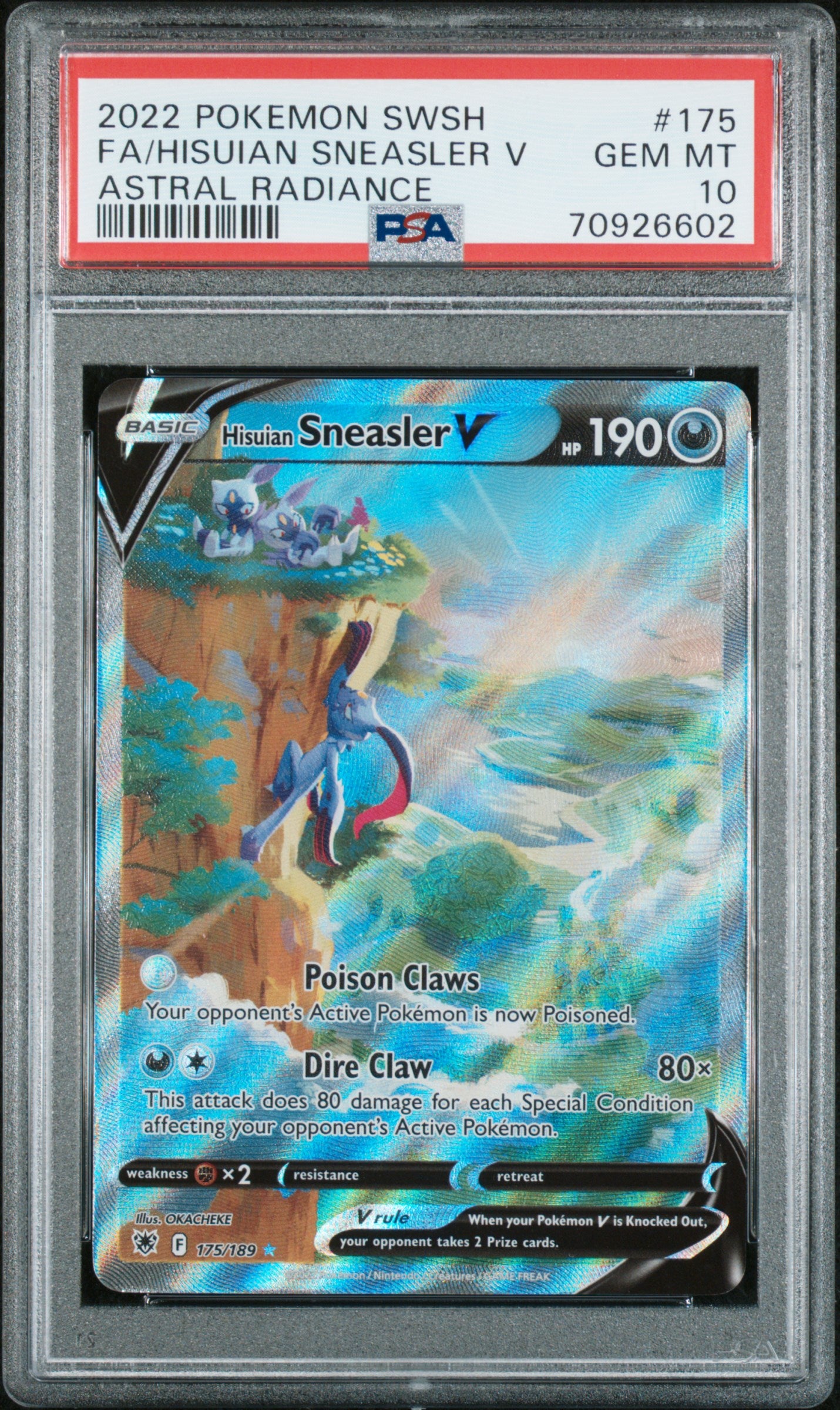 2022 Pokemon Sword & Shield Astral Radiance Fa/Hisuian Sneasler V #175 PSA 10