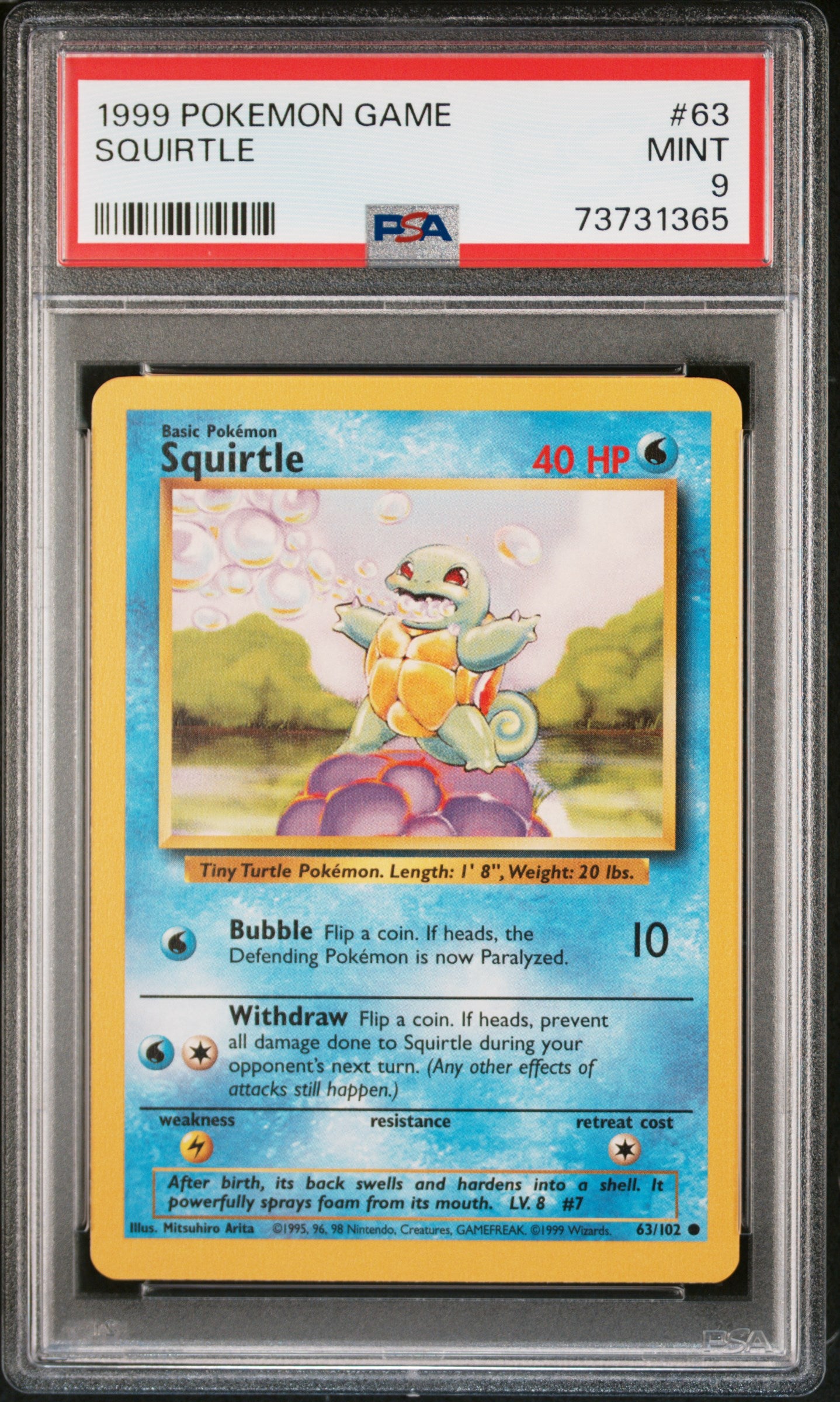 1999 Pokemon Game Squirtle #63 PSA 9