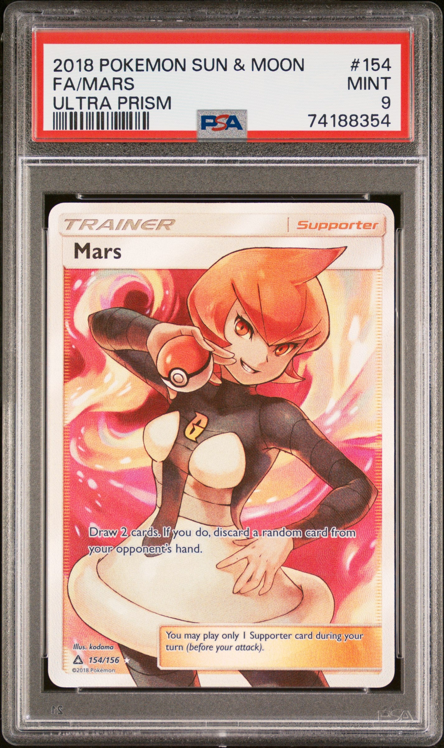 2018 Pokemon Sun & Moon Ultra Prism Fa/Mars #154 PSA 9