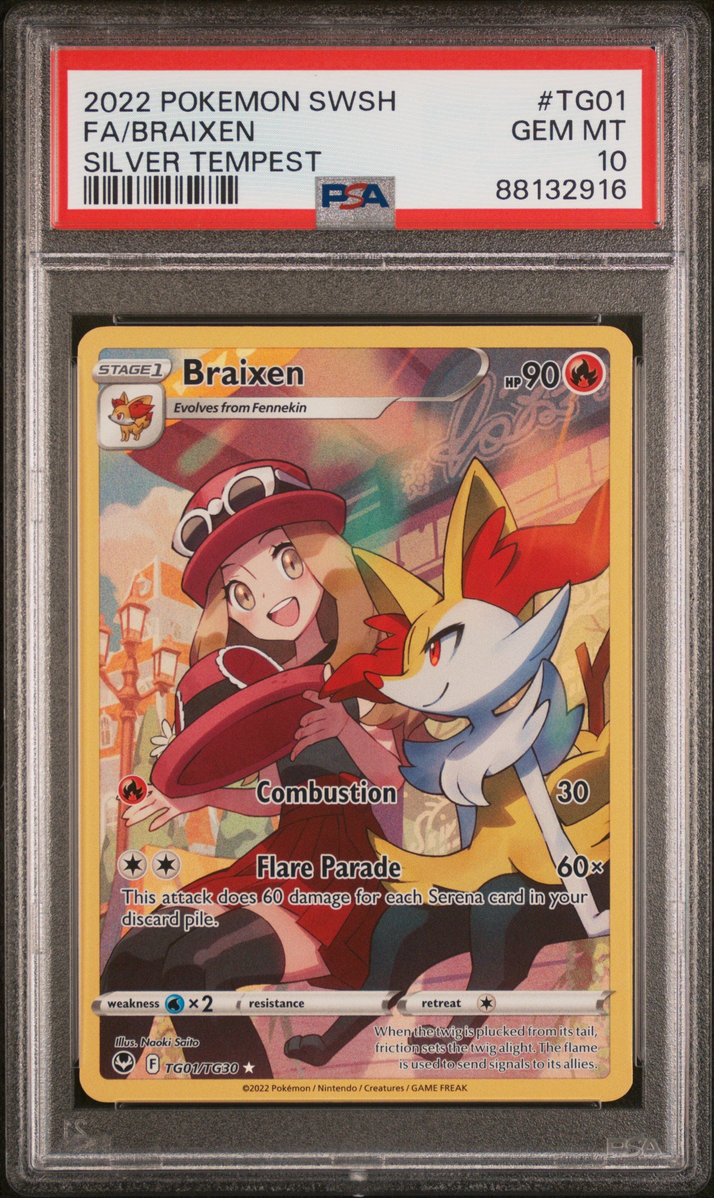 2022 Pokemon Sword & Shield Silver Tempest Fa/Braixen #TG01 PSA 10