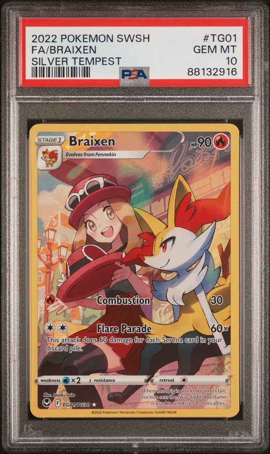 2022 Pokemon Sword & Shield Silver Tempest Fa/Braixen #TG01 PSA 10