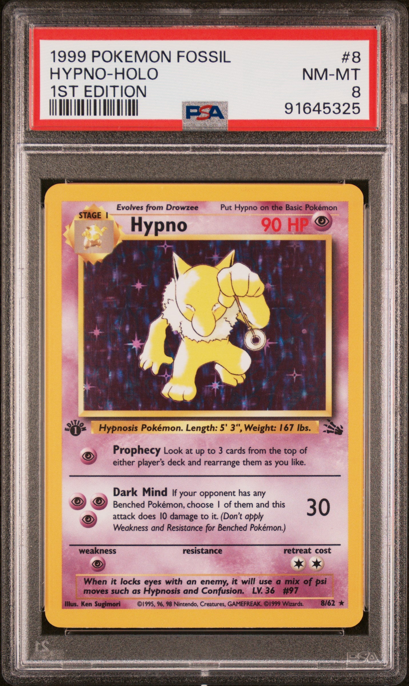 1999 Pokemon Fossil Hypno-Holo #8 PSA 8