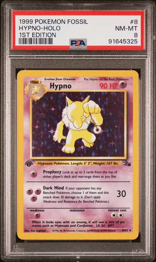 1999 Pokemon Fossil Hypno-Holo #8 PSA 8