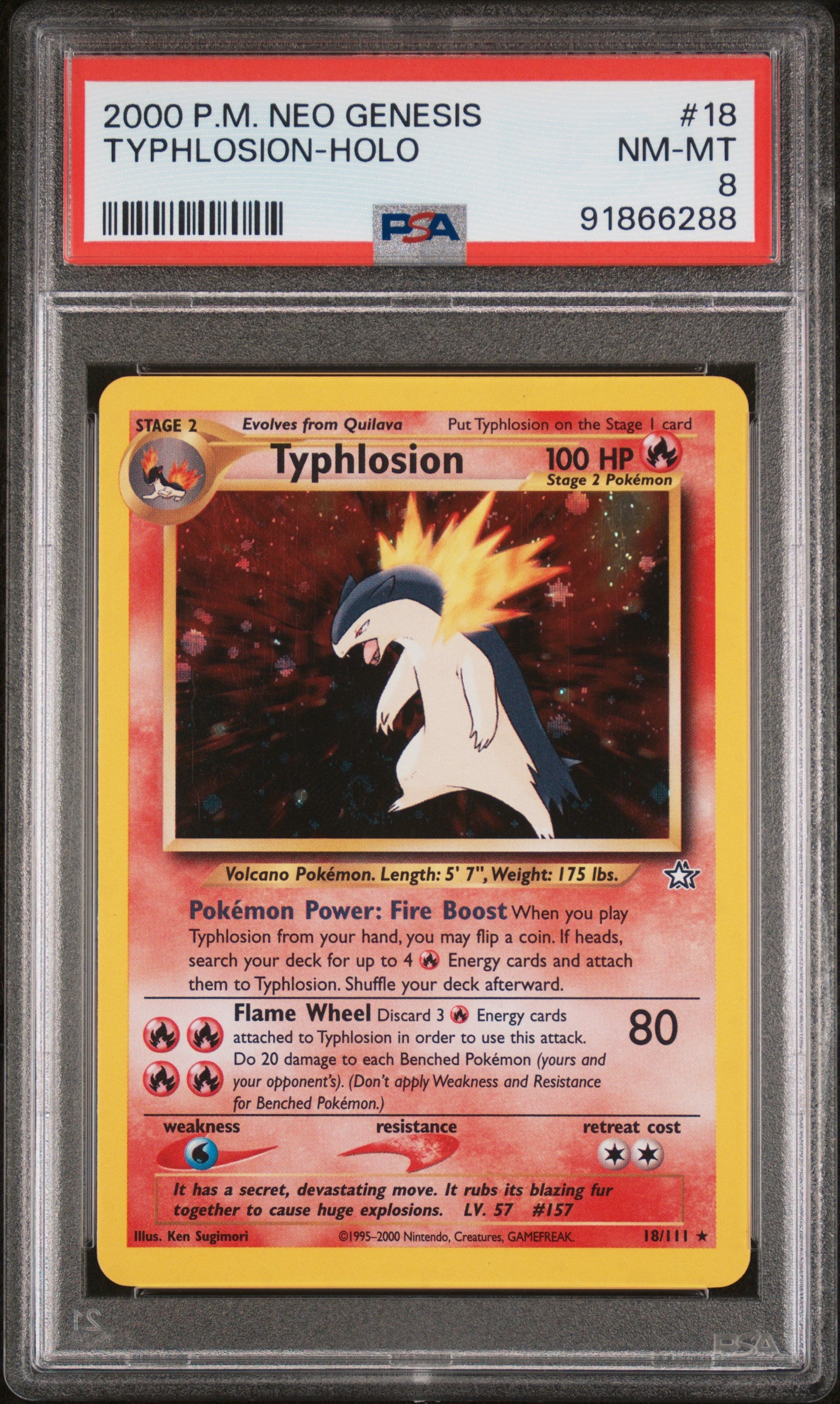 2000 Pokemon Neo Genesis Typhlosion-Holo #18 PSA 8