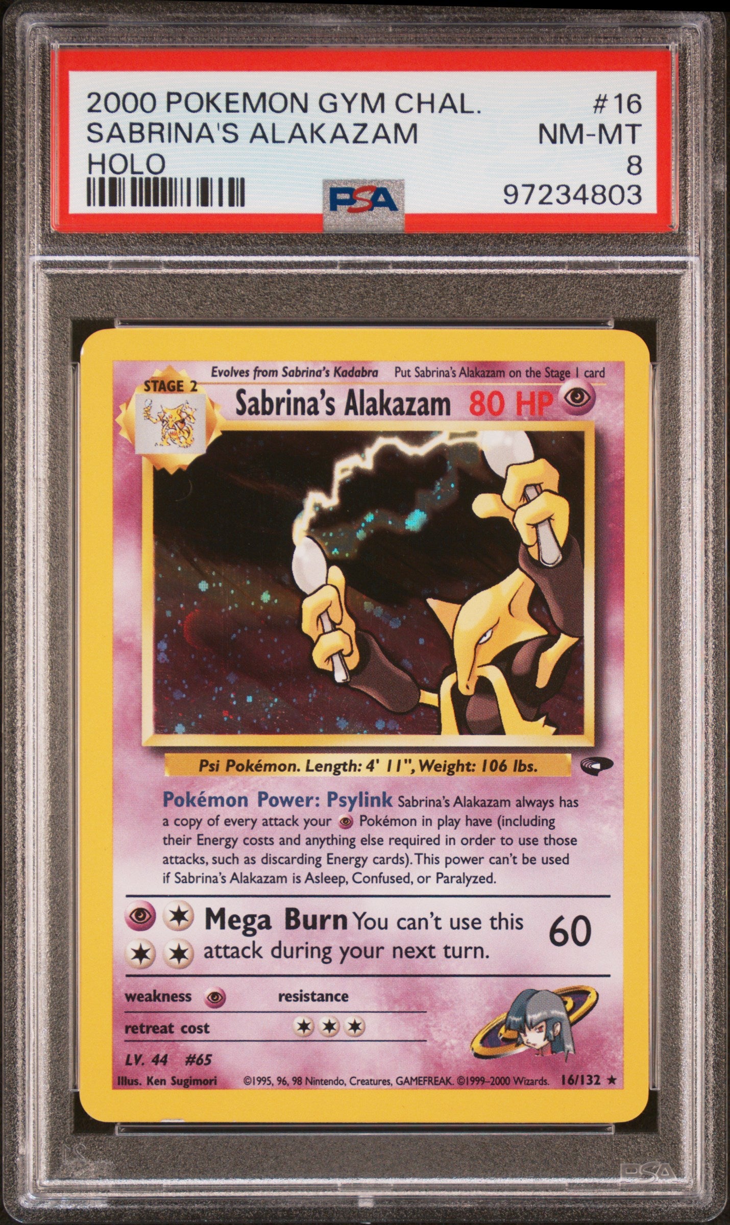 2000 Pokemon Gym Challenge Sabrina'S Alakazam #16 PSA 8