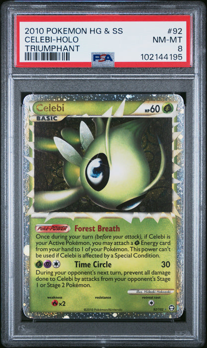 2010 Pokemon Heartgold & Soulsilver Triumphant Celebi-Holo #92 PSA 8