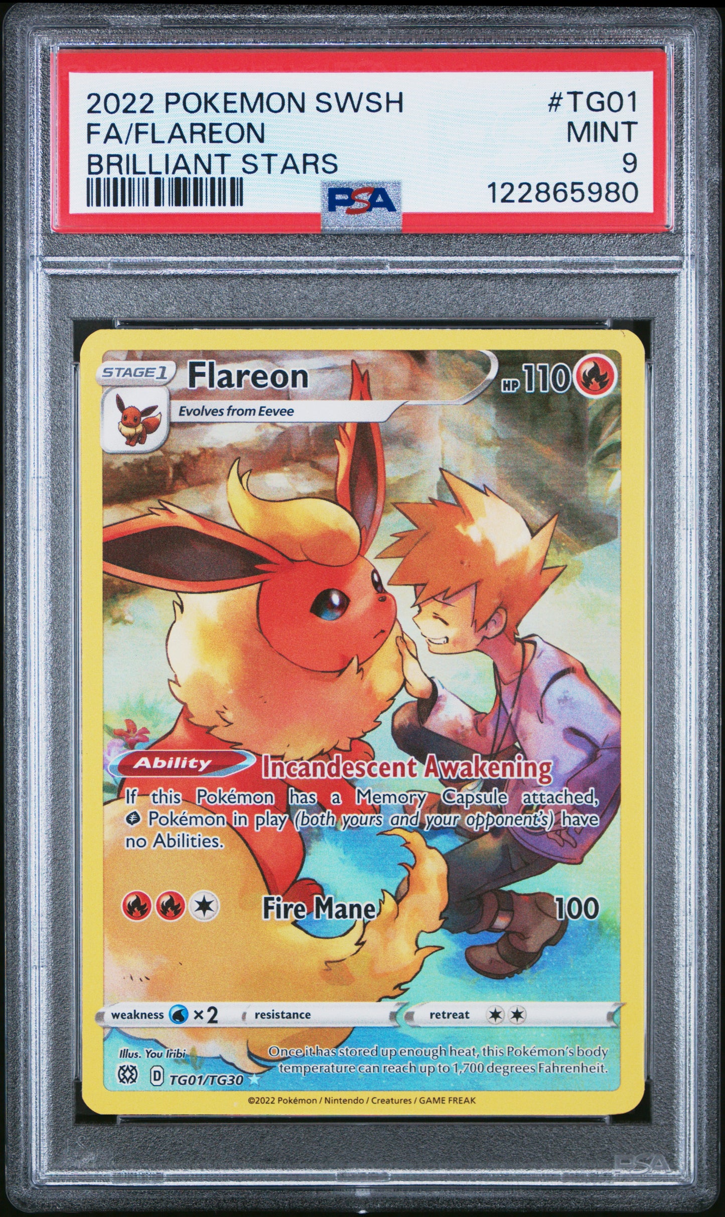 2022 Pokemon Sword & Shield Brilliant Stars Fa/Flareon #TG01 PSA 9