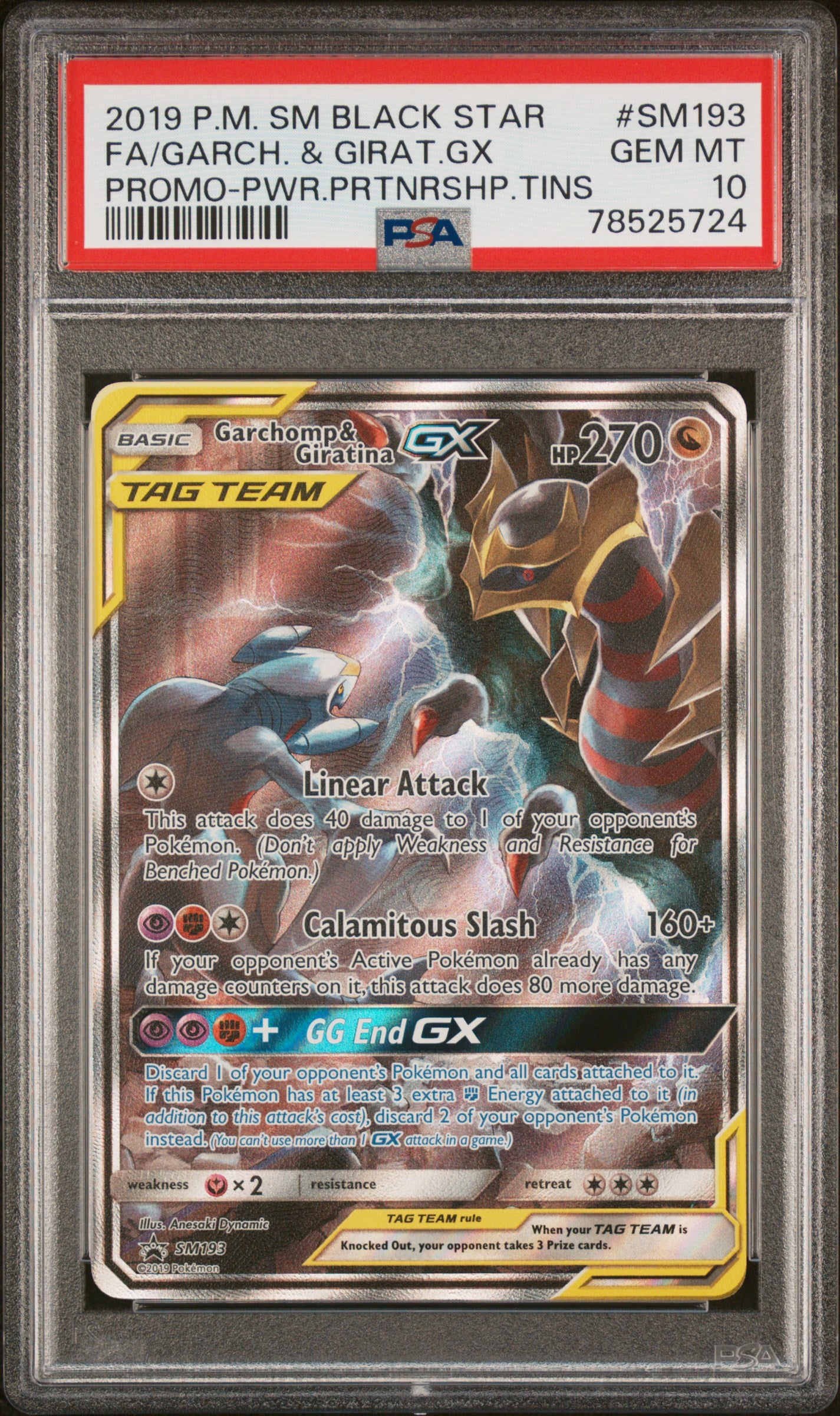 2019 Pokemon Sm Black Star Promo Fa/Garch. & Girat.Gx #SM193 PSA 10