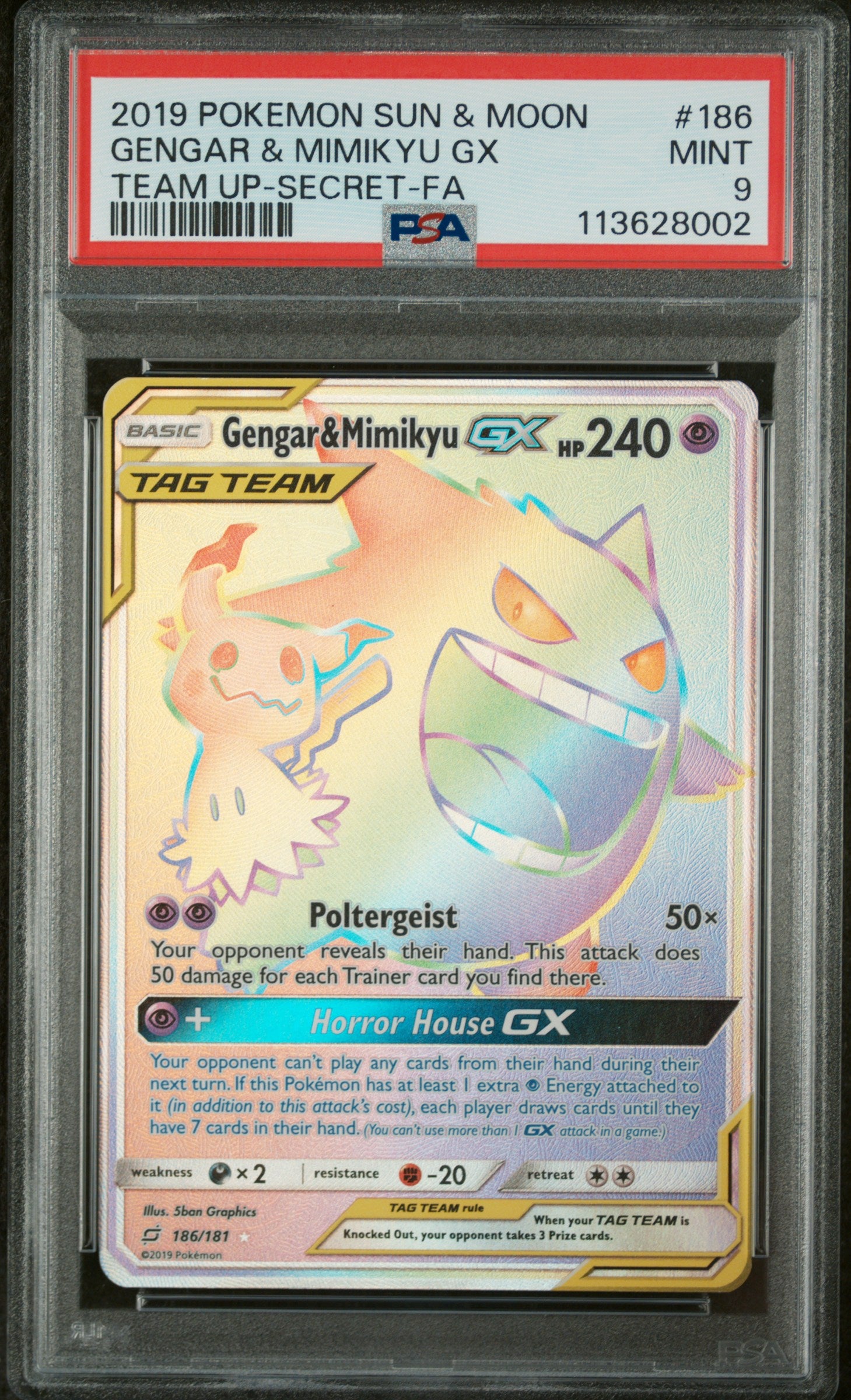 2019 Pokemon Sun & Moon Team Up Gengar & Mimikyu Gx #186 PSA 9