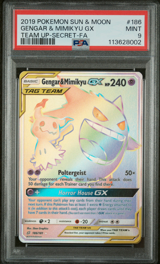 2019 Pokemon Sun & Moon Team Up Gengar & Mimikyu Gx #186 PSA 9