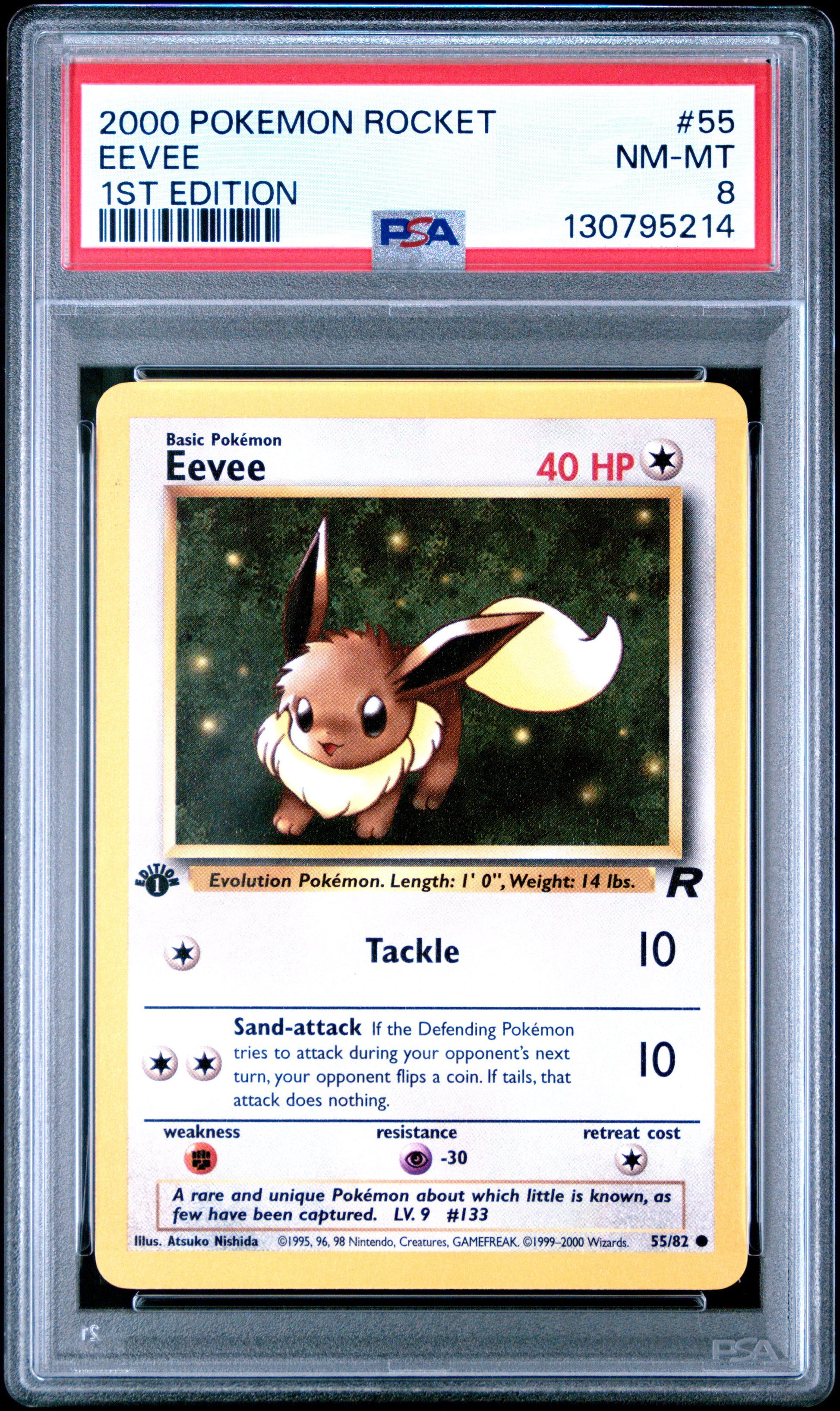 2000 Pokemon Rocket Eevee #55 PSA 8