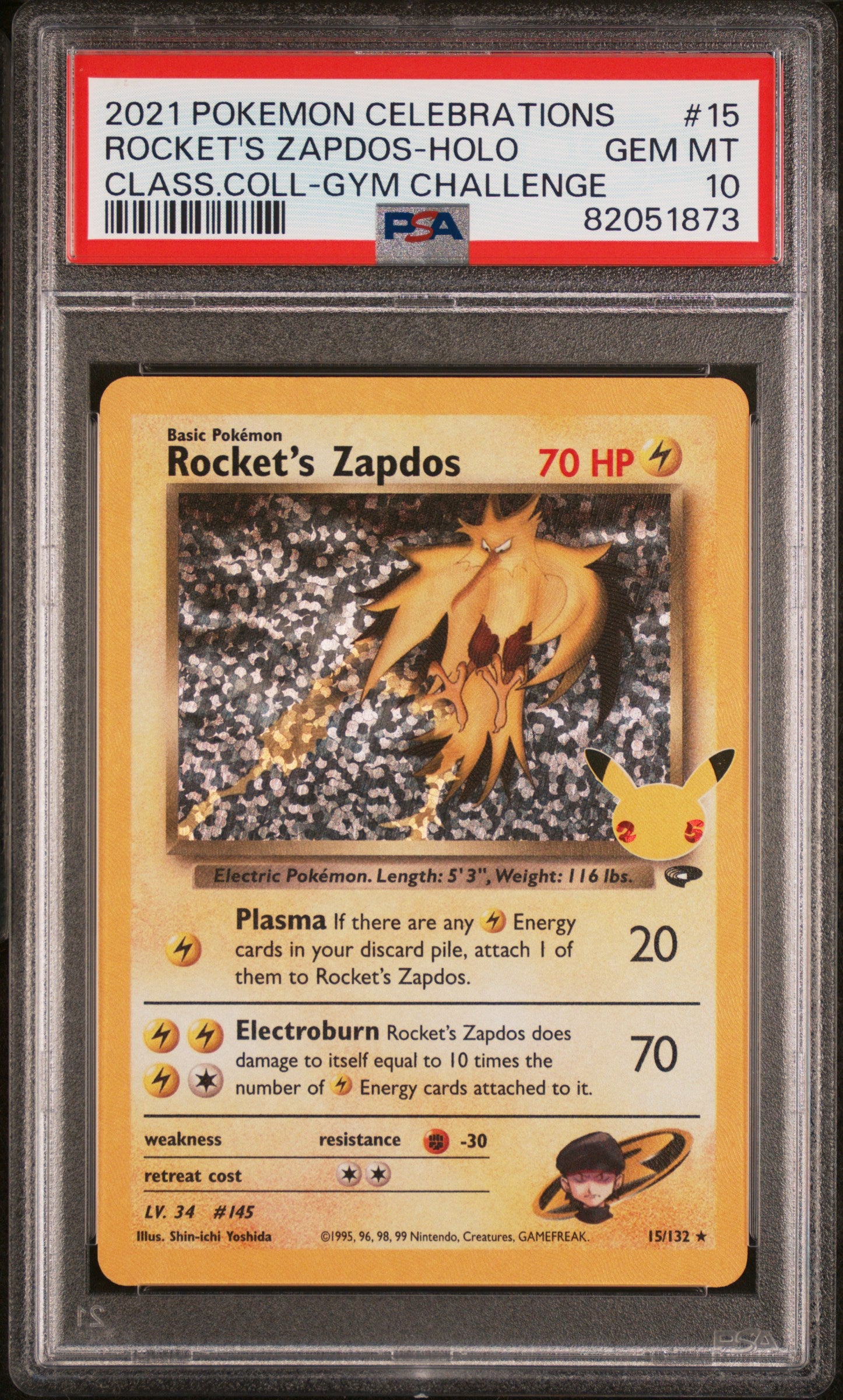 2021 Pokemon Celebrations Classic Collection Rocket'S Zapdos-Holo #15 PSA 10
