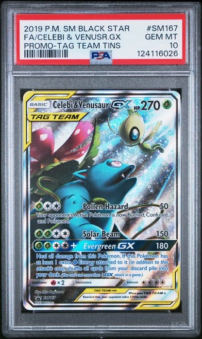 2019 Pokemon Sm Black Star Promo Fa/Celebi & Venusr.Gx #SM167 PSA 10