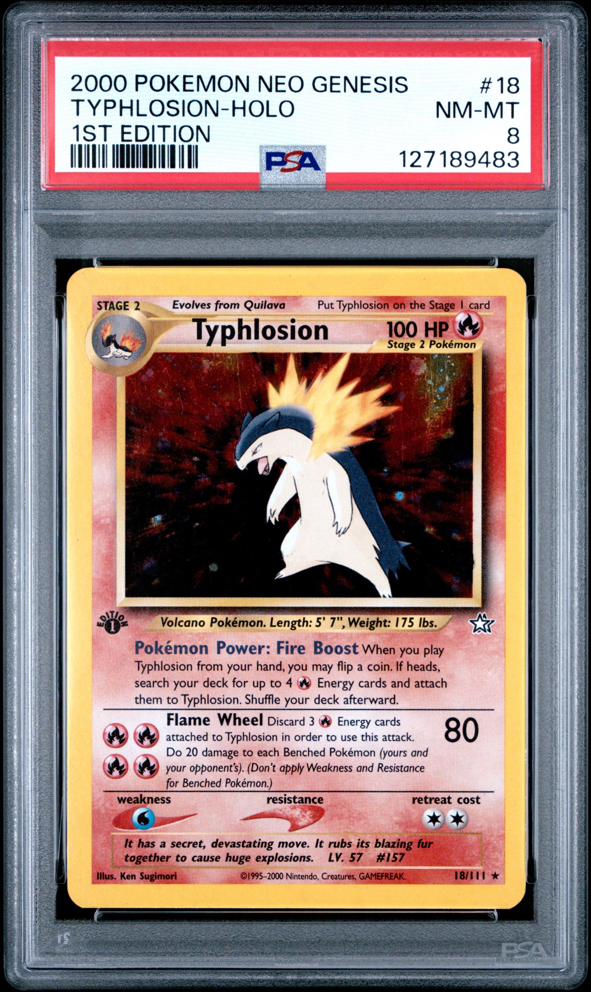 2000 Pokemon Neo Genesis 1st Edition Typhlosion-Holo #18 PSA 8