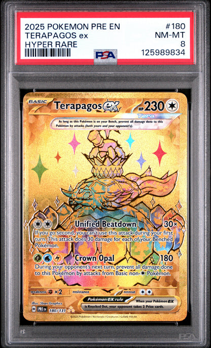 2025 Pokemon Pre En-Prismatic Evolutions Terapagos Ex #180 PSA 8