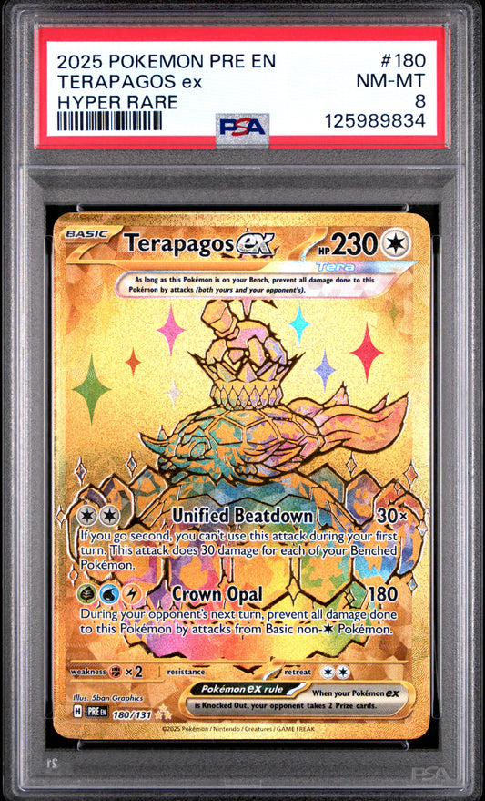 2025 Pokemon Pre En-Prismatic Evolutions Terapagos Ex #180 PSA 8