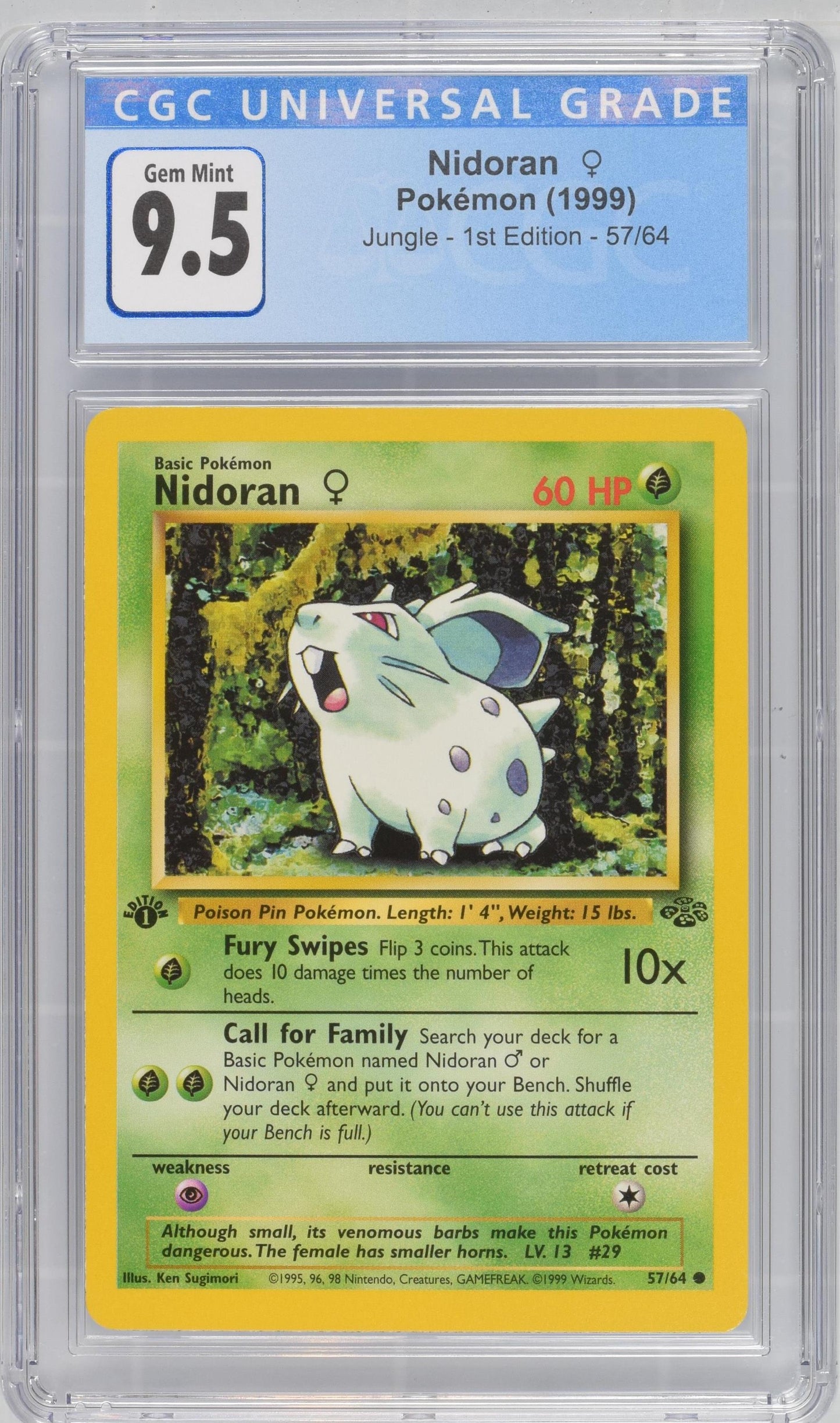 1999 Jungle - 1st Ed. #57/64 Nidoran ♀ CGC 10