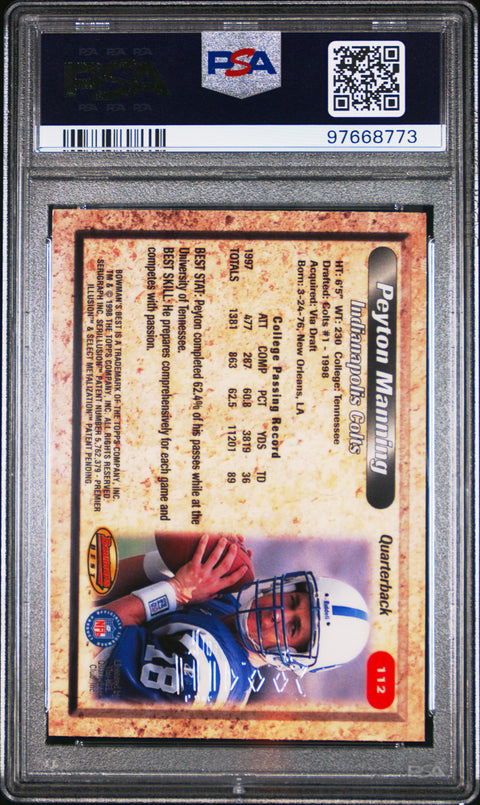 1998 BOWMAN'S BEST SUPER BOWL PROMO PEYTON MANNING #112 PSA 10 - Image 1