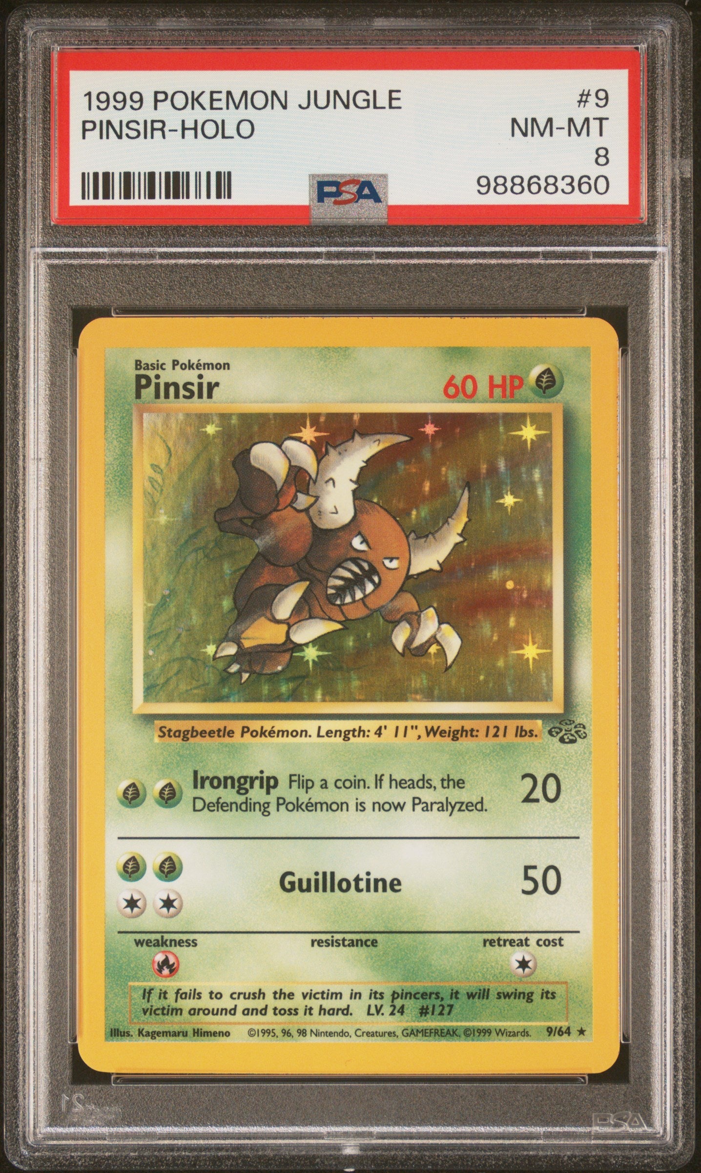 1999 POKEMON JUNGLE PINSIR-HOLO #9 PSA 8