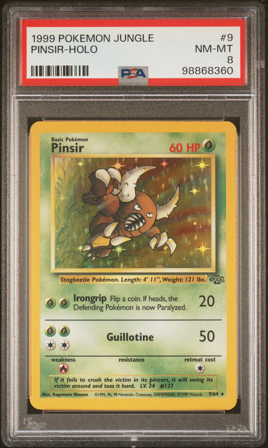 1999 POKEMON JUNGLE PINSIR-HOLO #9 PSA 8