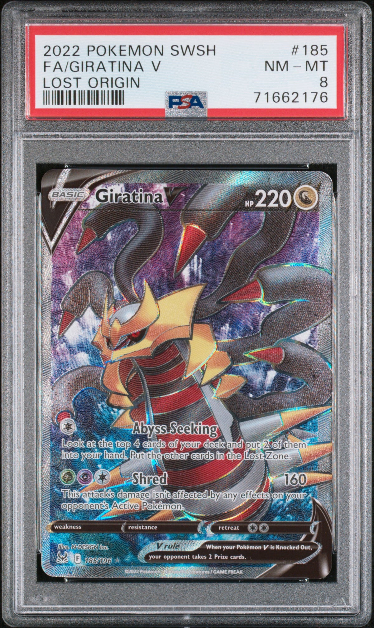 2022 POKEMON SWORD & SHIELD LOST ORIGIN FA/GIRATINA V #185 LOST ORIGIN PSA 8