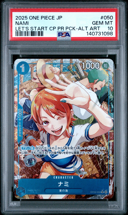 2025 ONE PIECE JAPANESE LET'S START CAMPAIGN PROMOTION PACK NAMI #050 LET'S START CP PR PCK-ALT ART PSA 10
