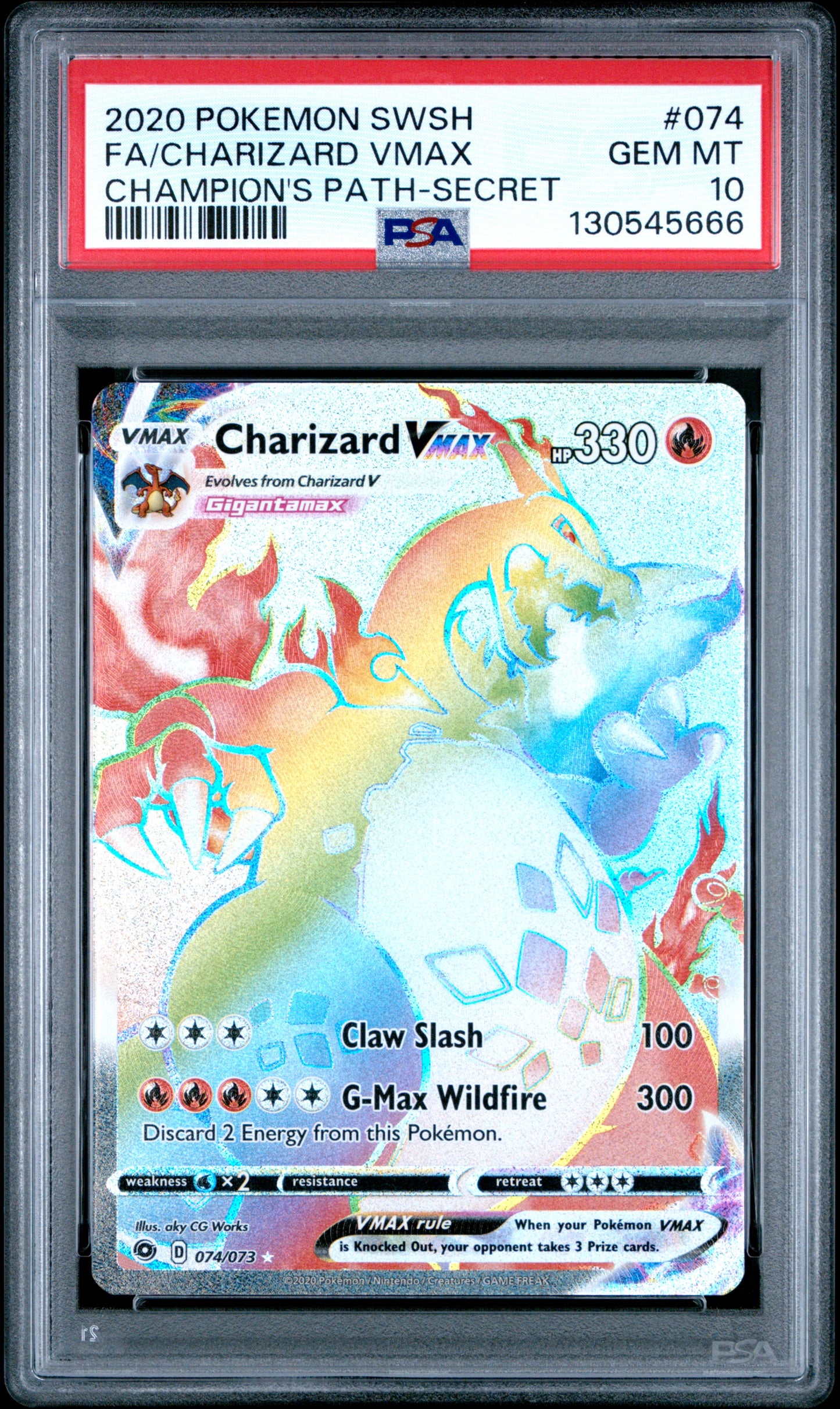 2020 Pokemon Sword & Shield Champion'S Path Fa/Charizard Vmax #074 PSA 10