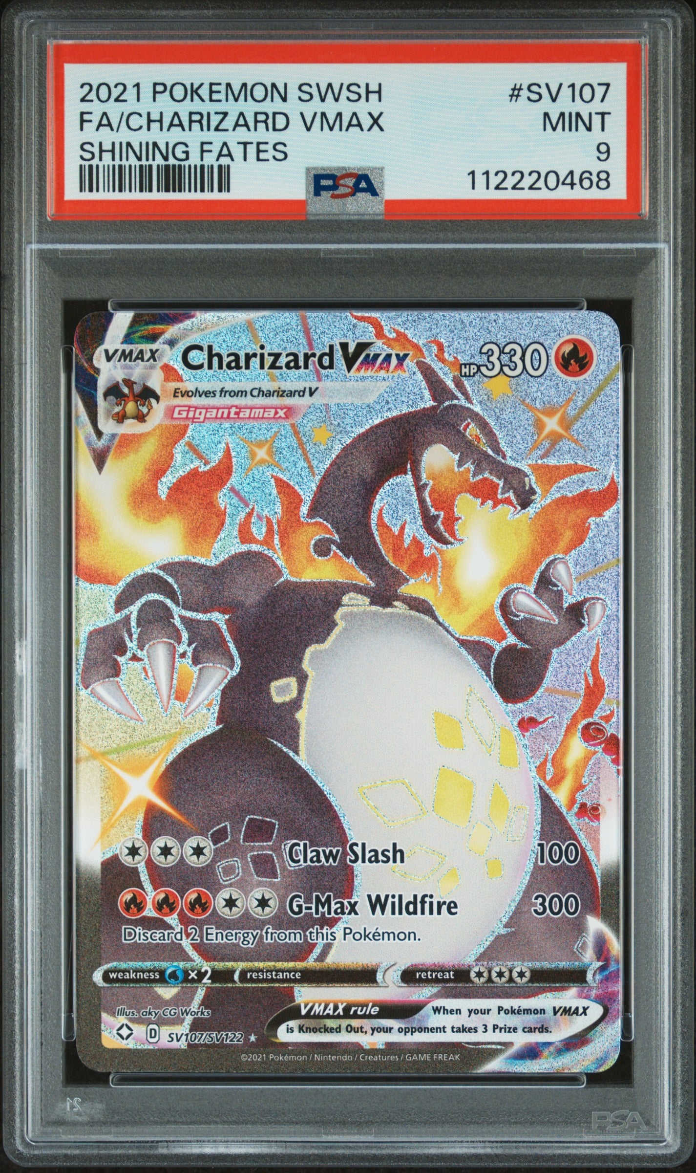 2021 Pokemon Sword & Shield Shining Fates Fa/Charizard Vmax #SV107 PSA 9