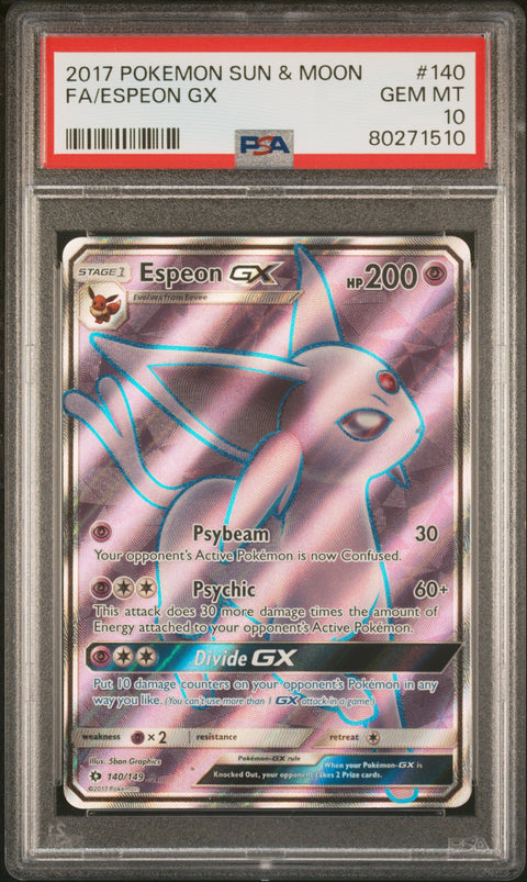 2017 Pokemon Sun & Moon Fa/Espeon Gx #140 PSA 10