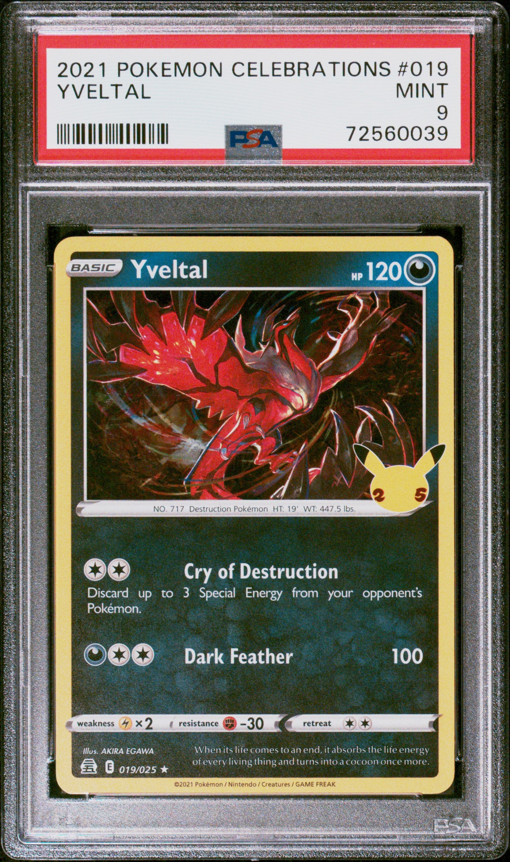 2021 Pokemon Celebrations Yveltal #019 PSA 9