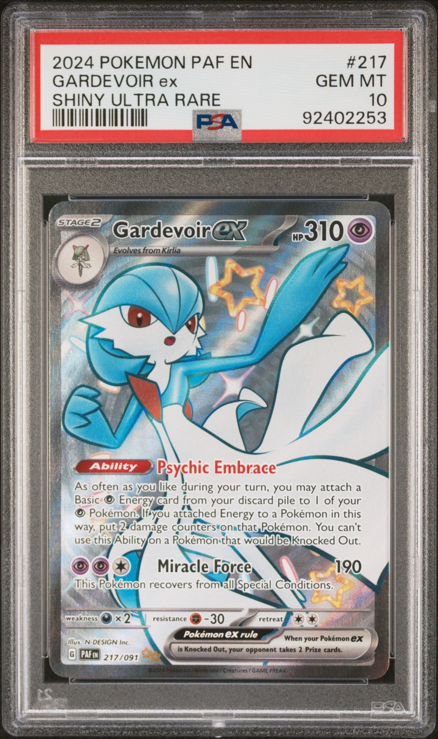 2024 Pokemon Paf En-Paldean Fates Gardevoir Ex #217 PSA 10