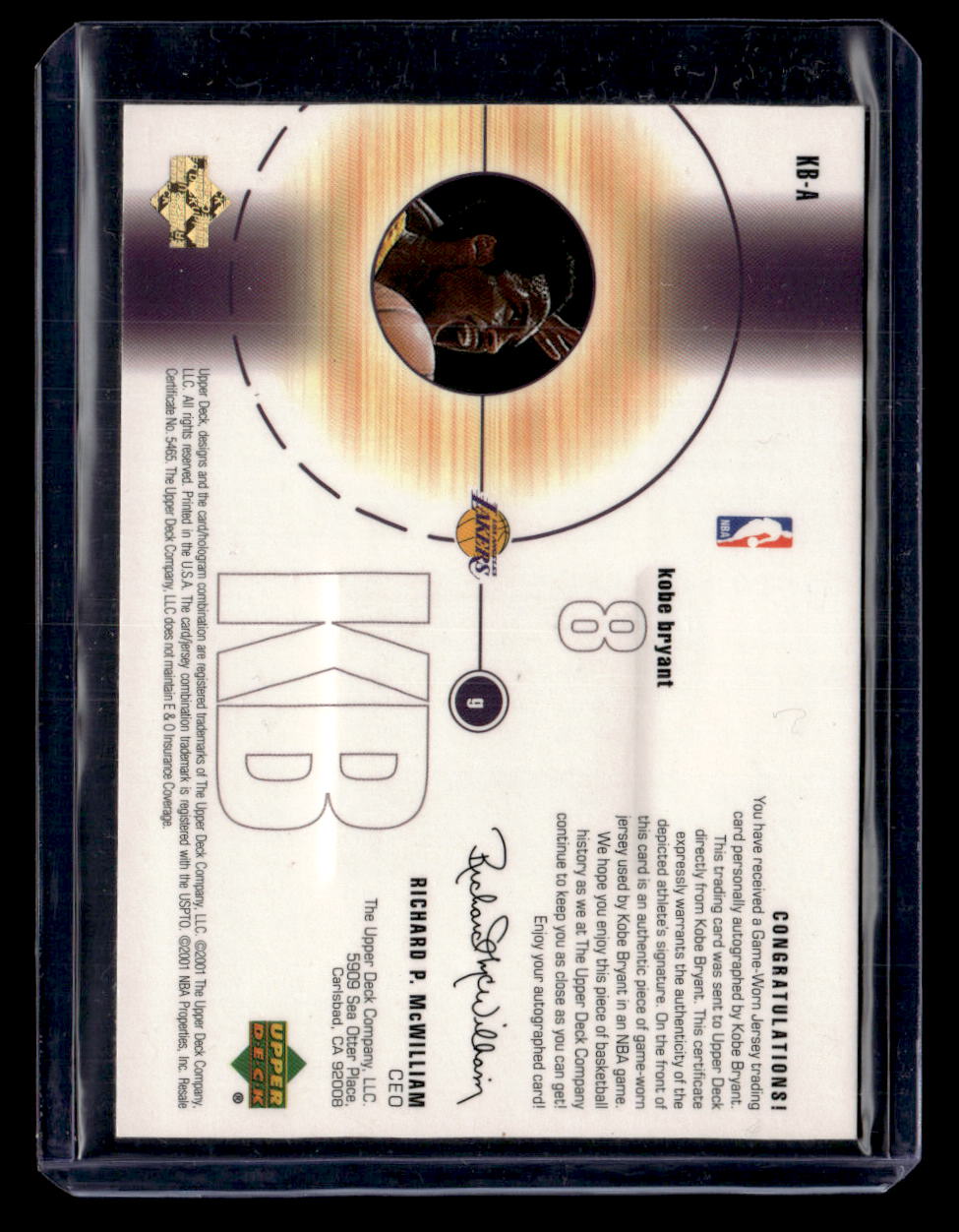 2001-02 Upper Deck #KB-A Kobe Bryant UD Game Jerseys Autograph #/100