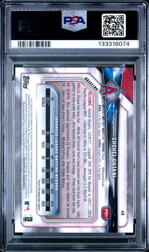 2018 Bowman #49 Shohei Ohtani PSA 10 133316074