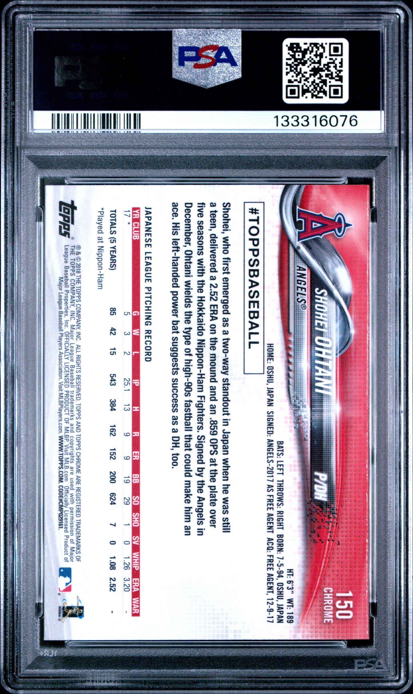 2018 Topps Chrome #150 Shohei Ohtani Pitching PSA 10 133316076