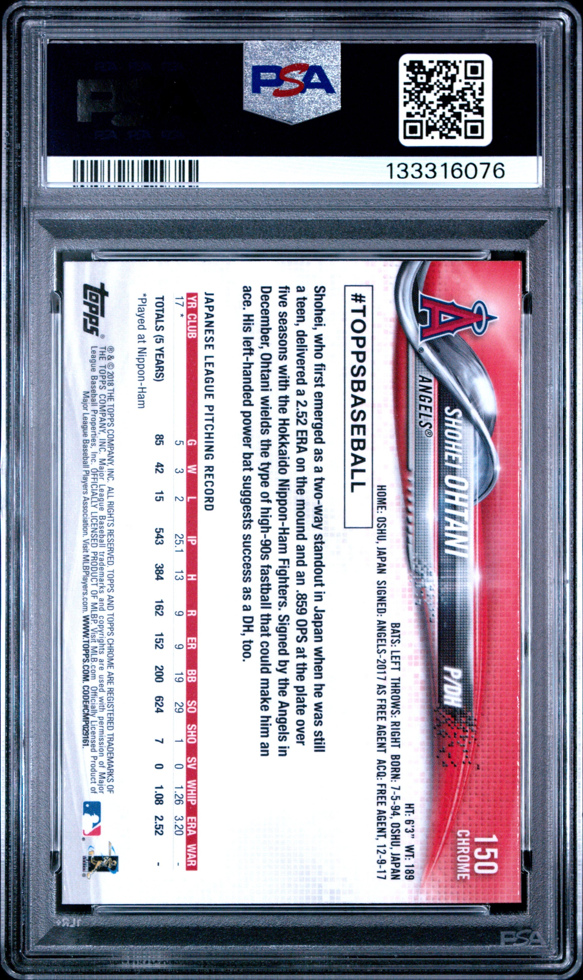 2018 Topps Chrome #150 Shohei Ohtani Pitching PSA 10 133316076